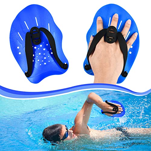 KATELUO 1 Paar Handpaddel Schwimmen,Handpaddel für Schwimmer,Handpaddel mit Verstellbaren Riemen,Schwimmtraining Paddles,für Unterarm-Krafttraining,Erwachsene,Kinder,Unisex (Blau)
