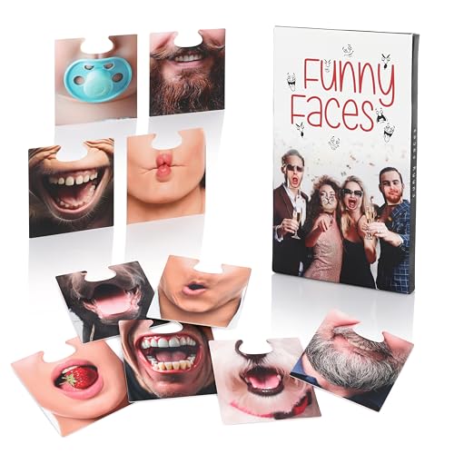 FunX Fotobox Karten mit 40 Lustigen Gesichtern – Photobooth Accessoire – Requisiten, Utensilien für Party Spiele, Geburtstag, JGA, Hochzeit und Silvester