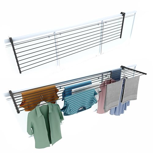 Foxydry, klappbarer Wäscheständer Duo für Außengeländer, strapazierfähig, aus Edelstahl und Aluminium, für Terrassen, Balkone und Geländer, Länge 202 cm (Anthrazit, 202 cm)