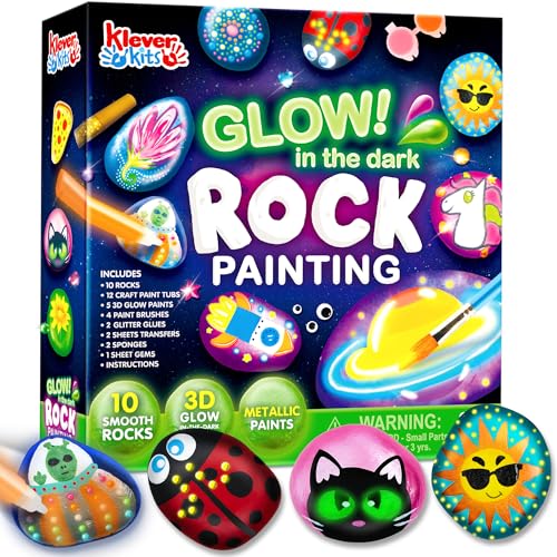 JOYIN Steine Bemalen Set Kunsthandwerk (Farbe Leuchtet Im Dunkel Metallic Standard-Farben) Kreativ Steinmalerei,Bastelset Steine Malen Set für Kinder Basteln Geschenk Mädchen 6 7 8 9 10 11 12 Jahre