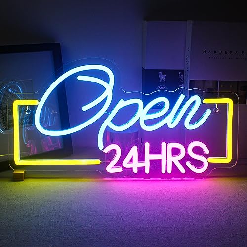 Horseneon Open 24HRS Neon Schild, Led Neon Open Sign Open 24 Hours Leuchtreklame für Wand, Bunt Neon Licht für Hotel Club Café Bar Büro Einkaufszentrum Spielzimmer Restaurant Shop Sign Dekor