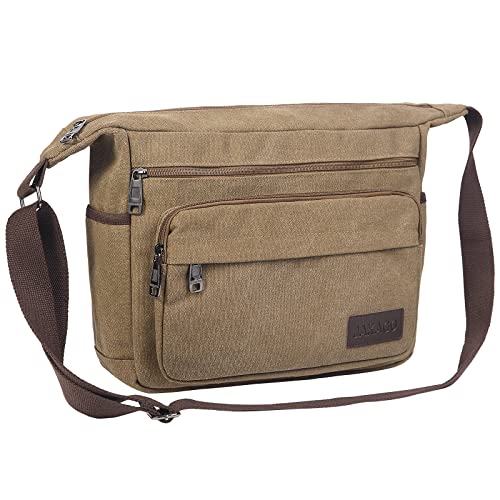 JAKAGO Wasserdichte Umhängetasche Herren,Multi-Tasche aus Segeltuch 15 Zoll Messenger Bag Arbeit Taschen für Herren & Damen,für Schule Reisen Arbeiten täglicher Gebrauch, Coffee