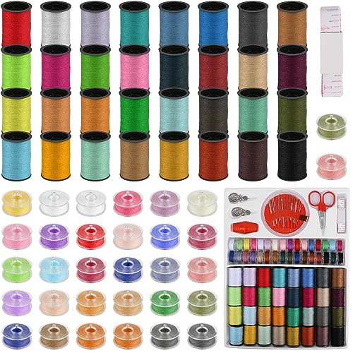 Unvtap Nähgarn Set 64 Stück Nähgarn Set für Nähmaschine, Nähfaden für Nähmaschine Wewing Thread Nähmaschinengarn Set Mix-Farben Faden Nähmaschine mit Zubehör für Hand und Nähmaschine