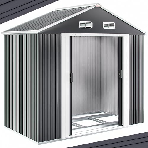 Deuba GARDEBRUK® XL Metall Gerätehaus 2m² mit Fundament 196x132x188cm Schiebetür Anthrazit Geräteschuppen Gartenhaus Schrank 4m³