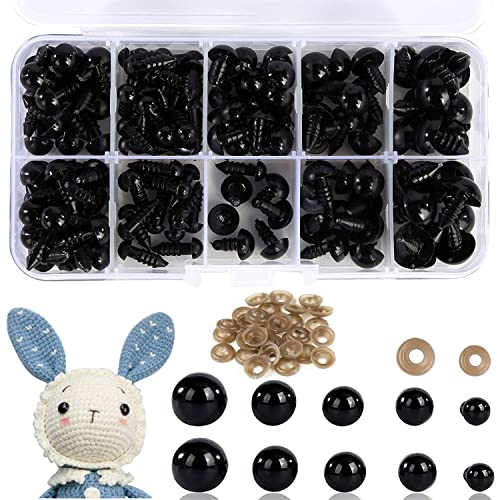 Sicherheitsaugen für Häkeltiere,100 Stück Kunststoff knopfaugen für Plüschtiere Puppenaugen mit Unterlegscheiben für Puppe Plüschtier und Teddybär Basteln (6-12mm)