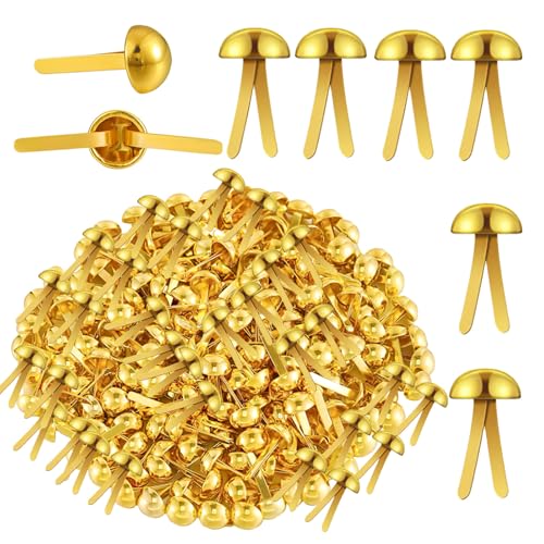 300 Stück Goldene Musterbeutelklammern, Rundkopfklammern, Metallklammern für Scrapbooking, Mini Bunte Brads, Bastelzubehör für Heimwerker（Gold）