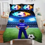 Fadaing Personalisierte Bettwäsche Mit Name Text, Individuelles Fußball Bettwäsche Personalisiert Mit Namen, 135x200 Bettwäsche Fußball Bettbezug Mit Reißverschluss (1,Single 135 X 200 cm)