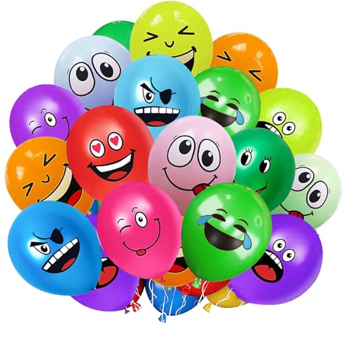20/50/100/200 Stück Emotion Serie Latex Luftballons,12 Zoll Luftballon Smiley, Bunt Party Luftballons Lustig Luftballons, Laune Luftballon für Baby Shower Geburtstag Deko Jungen Mädchen (100)