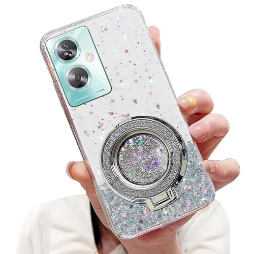 Tivenfezk Nadoli Sparkle Treibsand Ständer Hülle für Oppo A79 5G,Versteckt Ständer Ring Klar Glitzer Stern Handyhülle Durchsichtig Bling Schutzhülle Case Cover,Klar