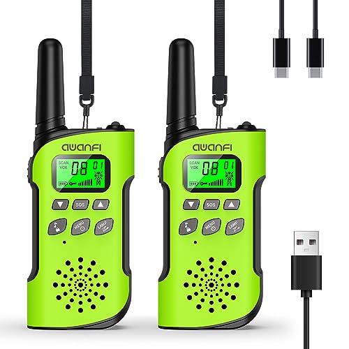 AWANFI Walkie Talkie Kinder, 3-12 Jahre, Walkie Talkie Aufladbar mit Li-ion Akku, Funkgerät Set, Walky Talky mit VOX, LCD Taschenlampe, Tastensperre, Walki Talki für Geschenk Camping Abenteuer