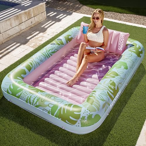 Sloosh 85" x 57"/2.1 x 1.4m aufblasbarer Sonnenpool, Luftmatratzte Pool, Sonnenbad mit abnehmbarem Kissen, persönlicher Luftmatratze Wasser für Erwachsene, Sommerspaß, Wasserparty-Cyan Rosa
