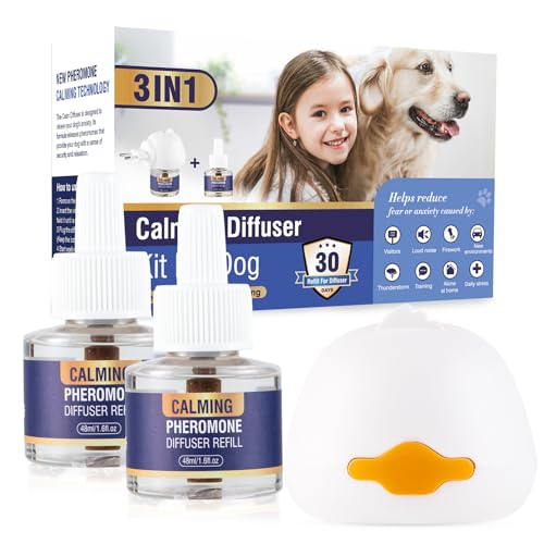 Piuess Pheromone Hund 3 In 1 Kit Dog Diffuser Calming Beruhigender (1 Beruhigung Steckdose +2 Nachfüllflakon) Beruhigungsmittel Zur Reduktion Von äNgstlichem Verhalten Gewitter Feuerwerk Geschmacklos