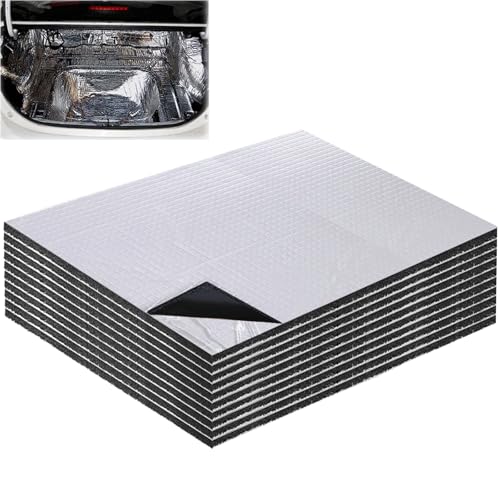 WPPQWP Dämmmatte Auto, 10pcs 40x25cm Schallschutzmatte, Isoliermatte Selbstklebend, Feuerfest, Feuchtigkeitsfest, Wasserdicht (5mm)