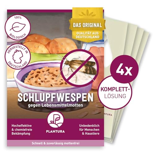 Plantura Schlupfwespen gegen Lebensmittelmotten, Komplett-Lösung mit 12 Karten (4 Karten à 3 Lieferungen) - hochwirksame & nachhaltige Bekämpfung, Alternative zu Mottenkugeln