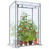 Ohuhu Tomatengewächshaus Premium Foliengewächshaus Gewächshaus klein mit PE-Abdeckung, Tomatenhaus Treibhaus Gewächshaus Balkon für Optimales Pflanzenwachstum Stabil Weiß 100x50x152 cm