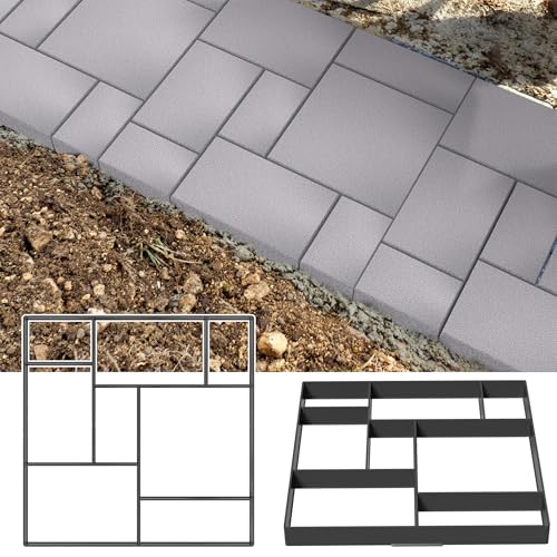 XMTECH DIY Pflasterform Gehweg Betonform Schalungsform aus Kunststoff, Unregelmäßig Schalungsform Betonpflaster Gießform für Trittsteinen Rasenbahnen Garten, 2 Stück Quadrat-1
