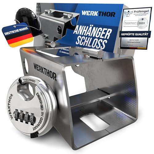 WERKTHOR Anhängerschloss - Universelles Kastenschloss Anhänger - Anhänger Diebstahlschutz Angekoppelte & Abgekoppelte -Edelstahl Anhänger Schloss - Schloss für Anhänger - Kombi Schloss
