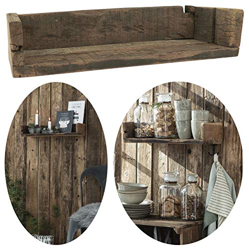 LS-LebenStil Holz Wand-Regal Ziegelform Braun 45cm Wandboard Küchen-Regal Bücherregal Recycelt Badregal, Ablageboard, Gewürzregal, Dekoregal, Schweberegal nachhaltig Upcycling