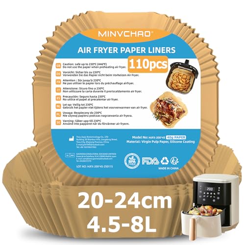 Backpapier für Heißluftfritteuse cosori philips 4,5L-8L Airfryer Backpapier 110 Stück Heißluftfritteuse Backpapier 20-24cm (Hot Air Fryer)