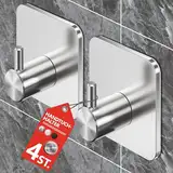 Menz Klebehaken in Silber, 4er-Set – Edelstahl Wandhaken selbstklebend mit wasserfesten Klebepads, Haken selbstklebend für Bad, Küche, Badezimmer Handtuchhalter