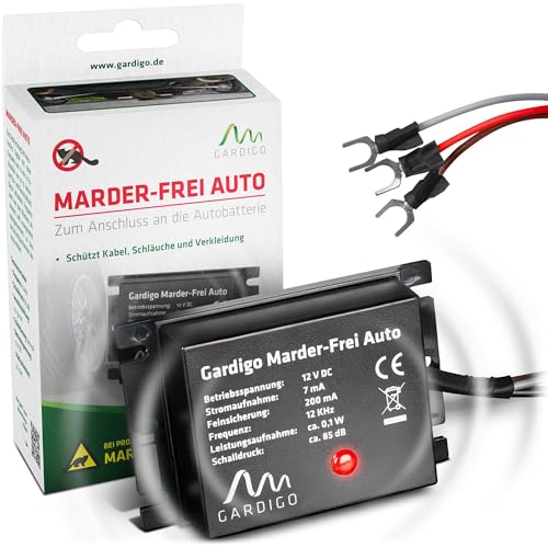 Gardigo® Marder-Frei Auto I Marderschreck Auto I 25 Jahre Erfahrung Marderabwehr I Anschluss an 12V Autobatterie I Marderschutz für Auto I Abwehr gegen Marder KFZ