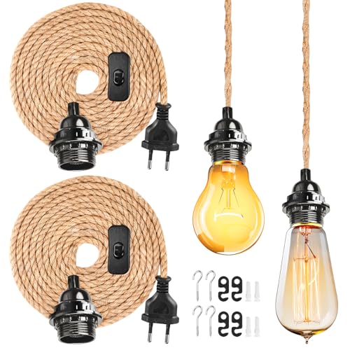 2 Stück E27 Lampenfassung mit Stecker, 4,5M Gedrehten E27 Fassung, Hängelampe Mit Stecker, Vintage Lampenkabel, E27 Lampenfassung für Dining Hall Home Farmhouse Home Loft - Ohne Glühbirne