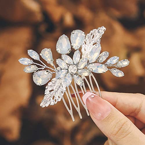 IYOU Brautschmuck Hochzeit Haarkamm Silber Strass Haarteile Opal Abschlussball Braut Hochzeit Seitenkämme Haarschmuck für Frauen