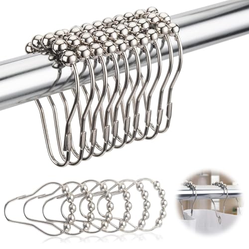 12 StüCk Duschringe Duschvorhangringe, Duschvorhanghaken Edelstahl, AufhäNgeringe mit Gleitsystem für Duschvorhangstange, Kleiderstange (Silber)