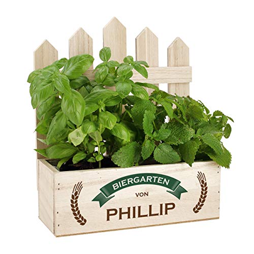 Herz & Heim® Geburtstags-Geschenk Pflanzkiste mit Personalisierung als Geschenkverpackung Biergarten, 23 cm x 27 cm x 10,5 cm (B/H/T)