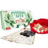 compar Bingospiel Lottospiel Russisches Lotto (Loto) Spielset mit Holzfiguren Familienspiel Maiglöckchen Motiv