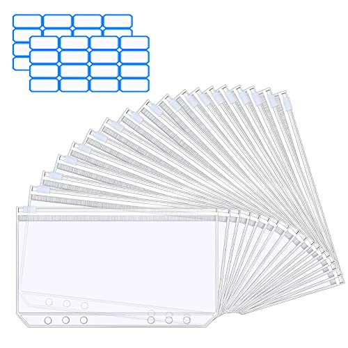 Vicloon 18 STÜCKE A6 Löcher Binder Taschen, 6-Loch Bindertaschen Reißverschluss Mappe, mit 2 Aufkleber Beschriften， Wasserdichter PVC Transparent Loseblatt Taschen für A6 Notebook Binder Planer