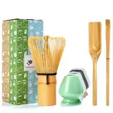 TEANAGOO Matcha Set| MatchaBesen| matcha zubehör| Matcha Whisk, 4 Stück traditionelles Matcha-Besen-Set, Matcha-Schneebesen (Chasen) Matcha Löffel(Chashaku), MA-01 perfekte Set für die Zubereitung