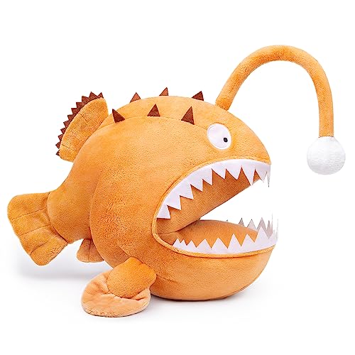 Tiny Heart Seeteufel Plüsch Stofftier 36cm/14” realistisches Anglerfisch-Plüsch schönes Tier niedliche und weiche Geschenke Plüsch-Seeteufel für Kinder Jungen und Mädchen Seeteufel Spielzeug braun