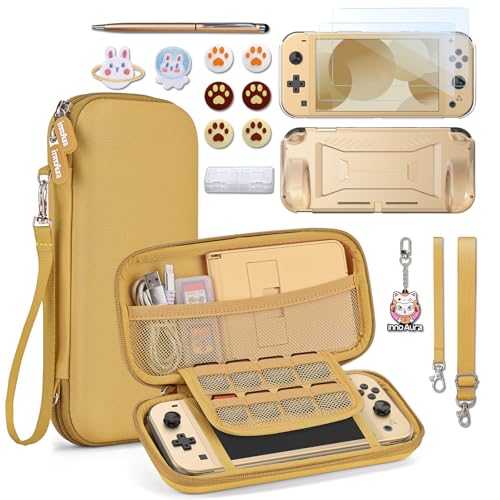 innoAura Switch Lite Hülle 18 in 1 Switch Lite Zubehörset mit Switch Lite Tasche, Switch Spielhülle, Switch Lite Displayschutz, Switch Ständer, Switch Daumengriffe (Braun)