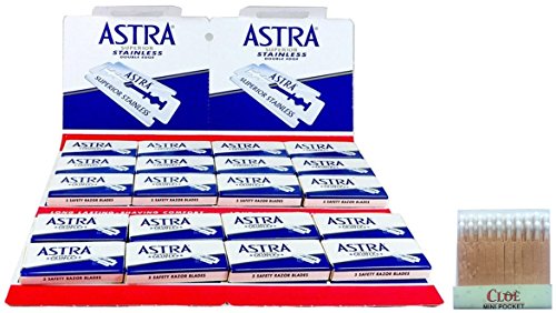 Astra Superior Stainless Blue Rasierklingen - 100 Rasierklingen und 20 Blutstillstifte aus Alaun zur Behandlung kleiner Rasierverletzungen