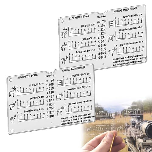 Entfernungsmesserkarte, Jagd-Entfernungsmesserkarte, Hunt-R-Karte, Tragbares Taschen-Jagdlineal mit 900-m-Skala und 6 Absehen, für intuitive Entfernungsmessung, Outdoor-Sport (2Pcs)