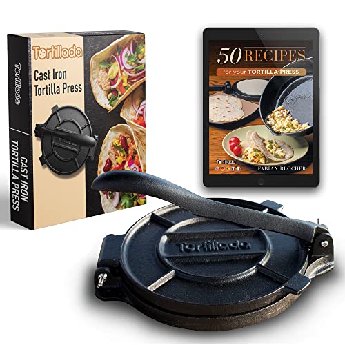 Tortillada - Premium Tortillapresse aus Gusseisen mit Rezepten & Anleitung (30 cm)