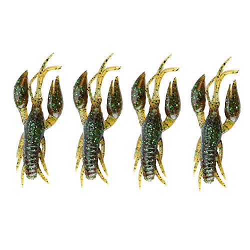Crayfish Angeln Gummifische Flusskrebs Fischen Köder, 4pcs Silikon weicher Fischen-Langusten Köder Kunstköden Köder für Karpfen Bass Fischen Frischwasser Salzwasser dunkelgrünes(1#-Dunkelgrün)