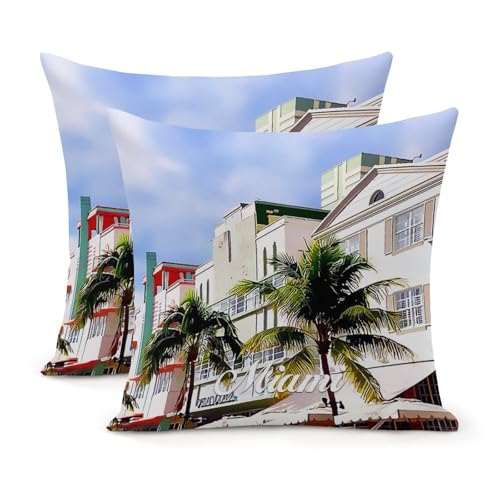 Kissenbezug mit Blick auf die Stadt Miami, Dekoration für Zuhause, Couch, Stuhl, Sofa, Büro, 61 x 61 cm, 2 Stück