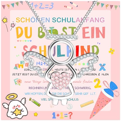 ELF-GRETTER Einschulung Mädchen Schultüte Geschenk, Schulanfang Mädchen Schutzengel Halskette, Schulkind 2024 Schultüte Füllung Einschulungsgeschenke Mädchen