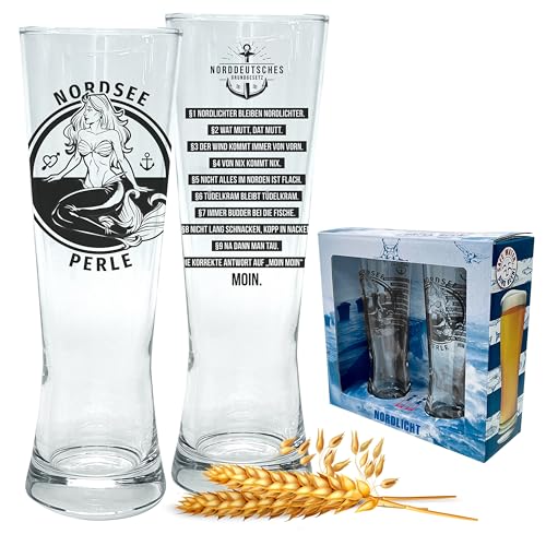 2er Set Pilsglas - Bierglas in ausgefallener Geschenkbox | Typisches Nordsee-Motiv im hochwertigen Siebdruckverfahren, detaillierter als Gravur | MADE IN GERMANY