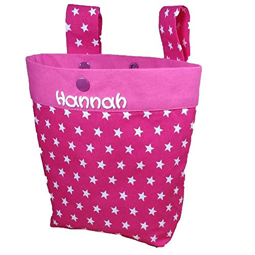Kinderfahrradtasche mit Namen Sterne in pink - Personalisierte Fahrradtasche Fahrradkorb Laufrad Dreirad Jungen - Mädchen Fahrrad