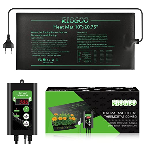 RIOGOO Setzling-Heizmatte und Thermostat-Set, wasserdichtes Gewächshaus-Heizkissen 10" x 20,75" Keimungs-Wärmematte