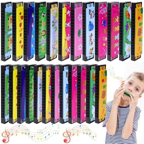 Mundharmonika Kinder, 24 Stück Cartoon Harmonika, Harmonica für Anfänger, Kinder, Studenten