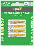 HEITECH vorgeladener 4er Pack NIMH-Akku Micro/AAA / HR03 950 mAh 1,2V - Wiederaufladbare Batterien mit geringer Selbstentladung - Akkus für Geräte mit hohem Stromverbrauch