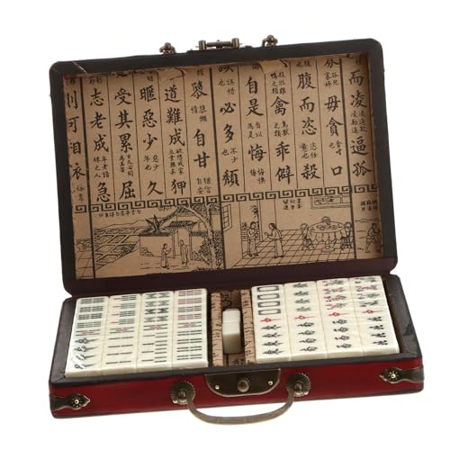 KICHOUSE Reise Mahjong Set Traditionelles Chinesisches Mahjong Mit Antikem Lederetui Und Englischer Anleitung Tragbares Mahjong Spiel Für Unterwegs Ideal Für Familien Und Partys