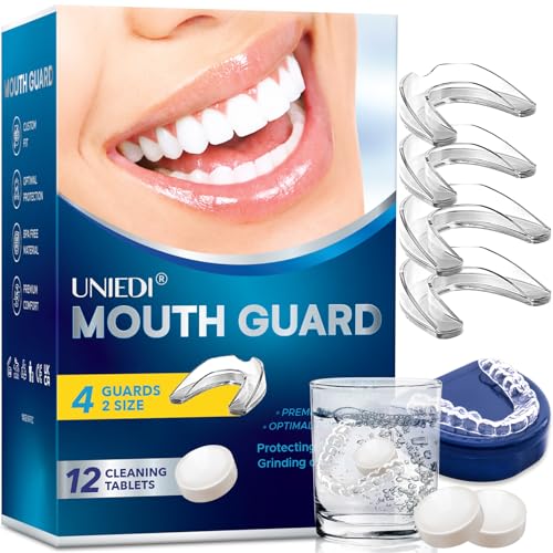 Knirscherschiene Für Nacht, 2 Größen, Mouth Guard, 4 Formbare Mundschutz zum Zähneknirschen, Gegen Bruxismus und Zähneknirschen Transparent