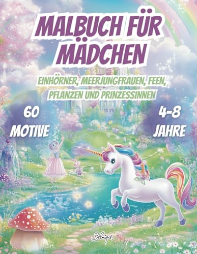 Malbuch für Mädchen: Einhörner, Meerjungfrauen, Feen, Pflanzen und Prinzessinnen – für Kinder von 4 bis 8 Jahren
