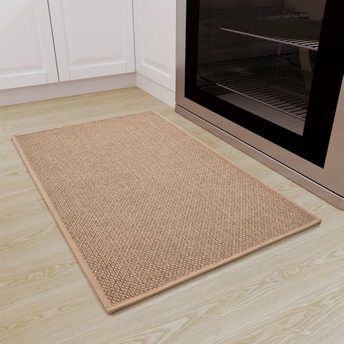 SIXHOME 50 * 80 Küchenteppich Waschbar rutschfest Sisaloptik Gewebte Küchenläufer rutschfest Saugfähig Teppich Läufer Beige