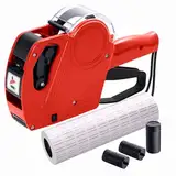 KPX MX5500 Preisauszeichnungspistole mit 5150 weißen Etikettenpistolen-Aufklebern und 3 extra Tintenrollern, Rot, 8 Ziffern, Lebensmittelgeschäft, Lebensmittel